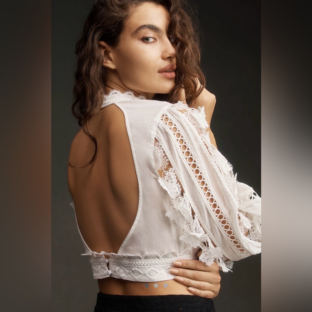 Anthropologie Not so Serious by Pallavi Mohan. Long sleeve butterfly 3D lace